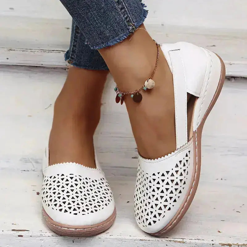 Stylish Cutout Round Toe PU Leather Loafers by Parfymia