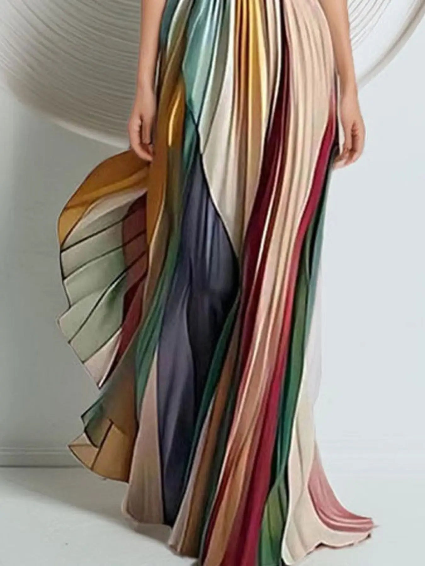 Striped Pleated Strapless Maxi Dress Trendsi