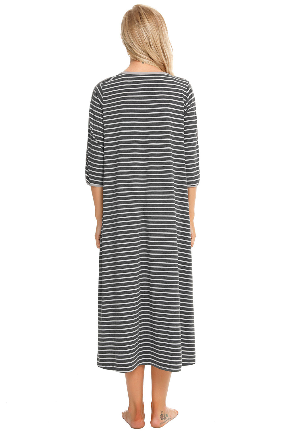 Women's Midi Dress – Round Neck Three-Quarter Sleeve