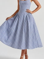 Women's Plaid Midi Dress – Square Neckline Plus Size