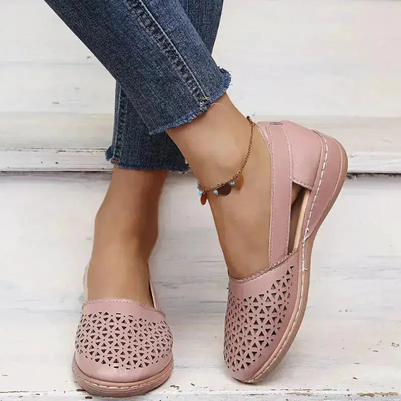 Stylish Cutout Round Toe PU Leather Loafers by Parfymia