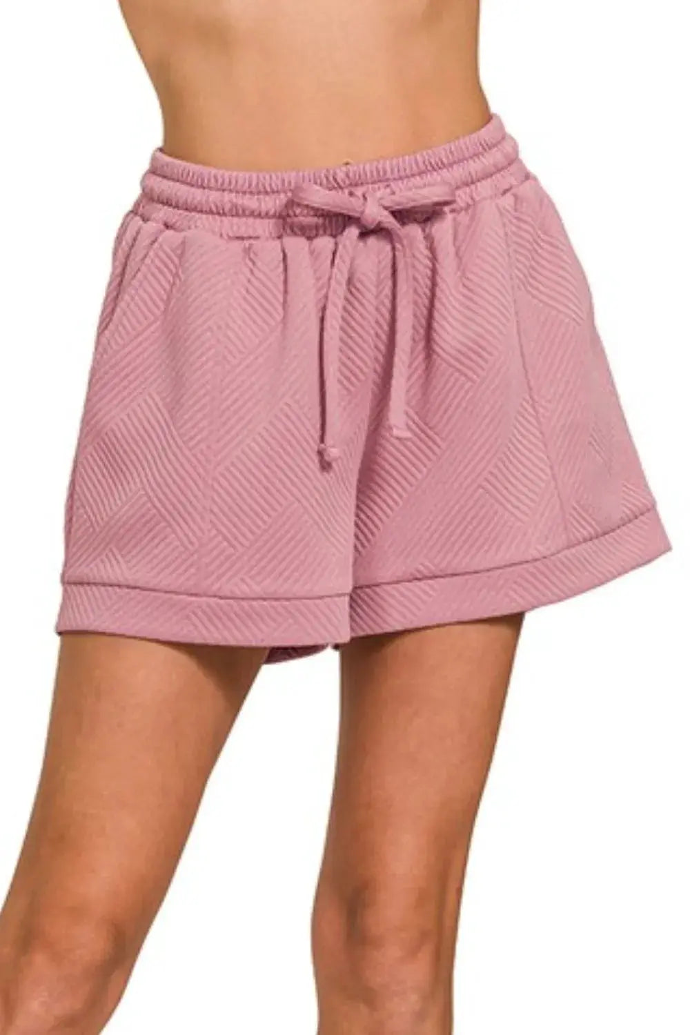 Zenana Textured Knit Jacquard Drawstring Shorts For Women — Parfymia