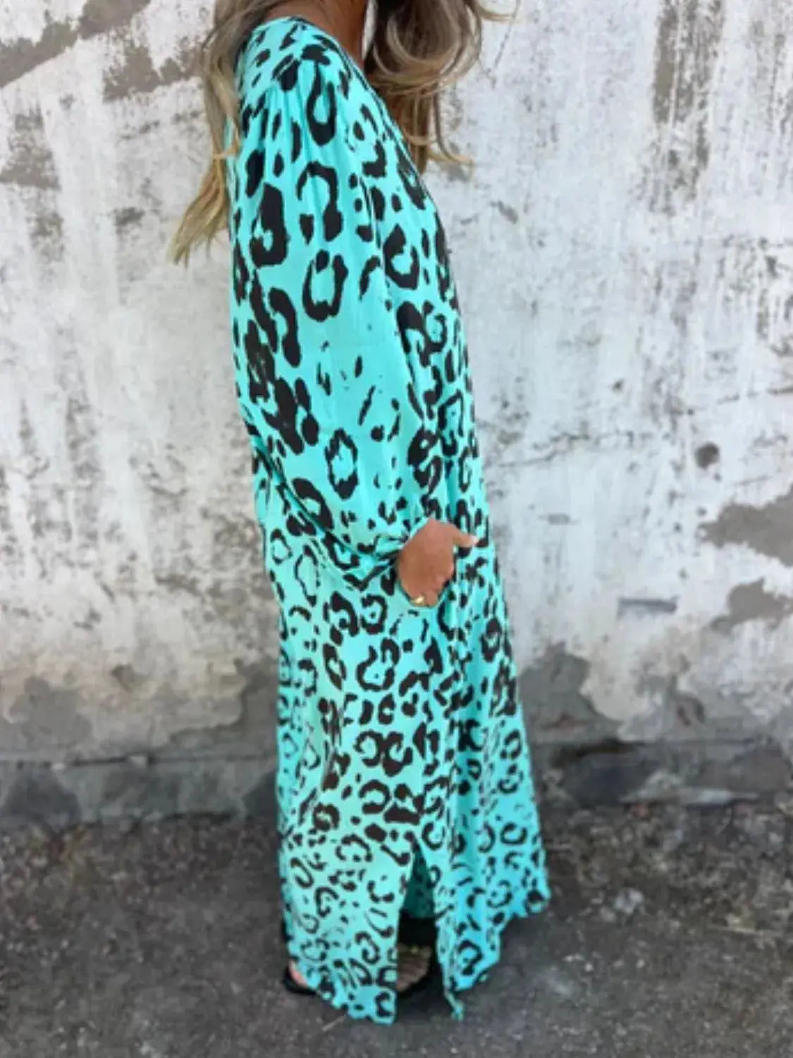 Full Size Printed V-Neck Dress with Pockets Plus Size Trendsi