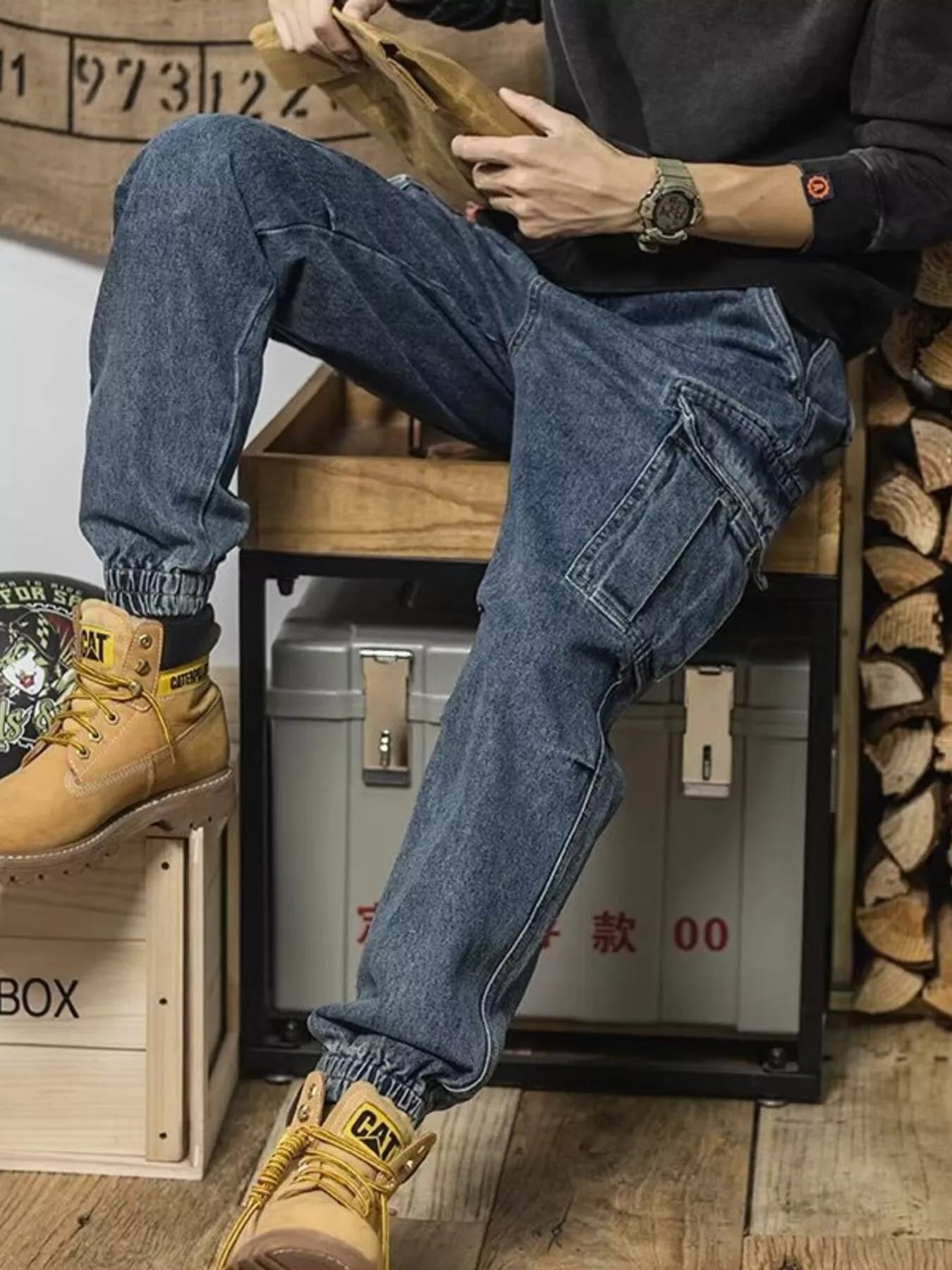 Men's Plus Size Cargo Jeans – Vintage Wash