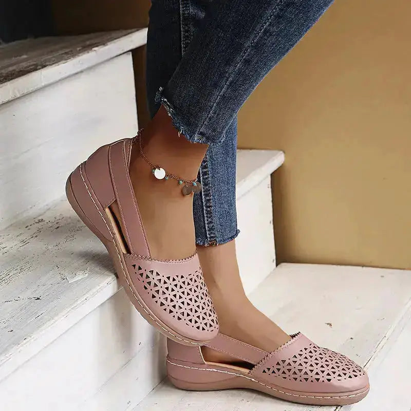 Stylish Cutout Round Toe PU Leather Loafers by Parfymia