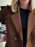 Women's Double-Breasted Jacket with Knit Sleeves