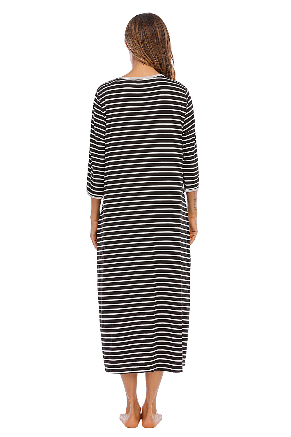 Women's Midi Dress – Round Neck Three-Quarter Sleeve