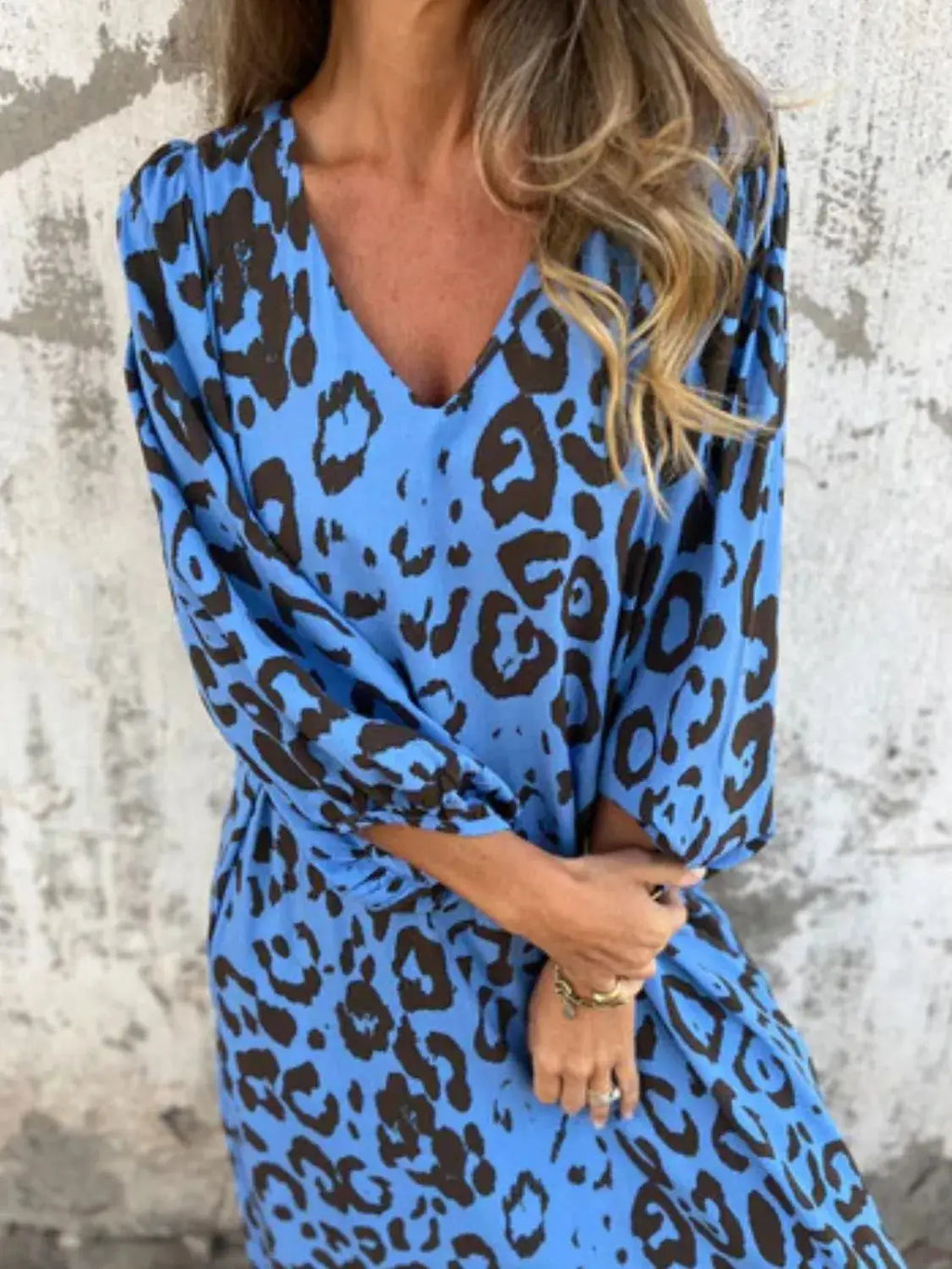 Full Size Printed V-Neck Dress with Pockets Plus Size Trendsi