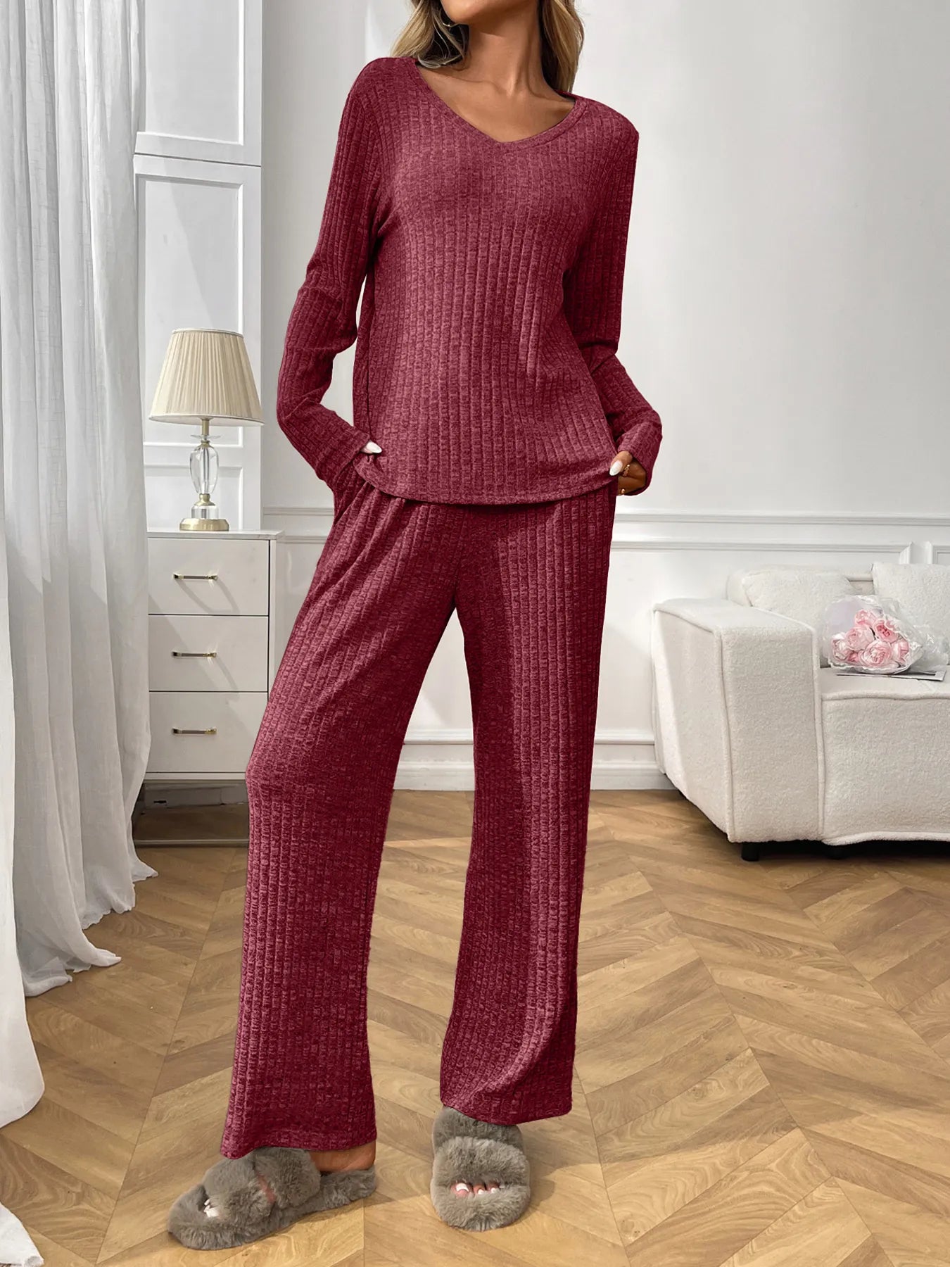 Women's Loungewear Set – Ribbed Long Sleeve