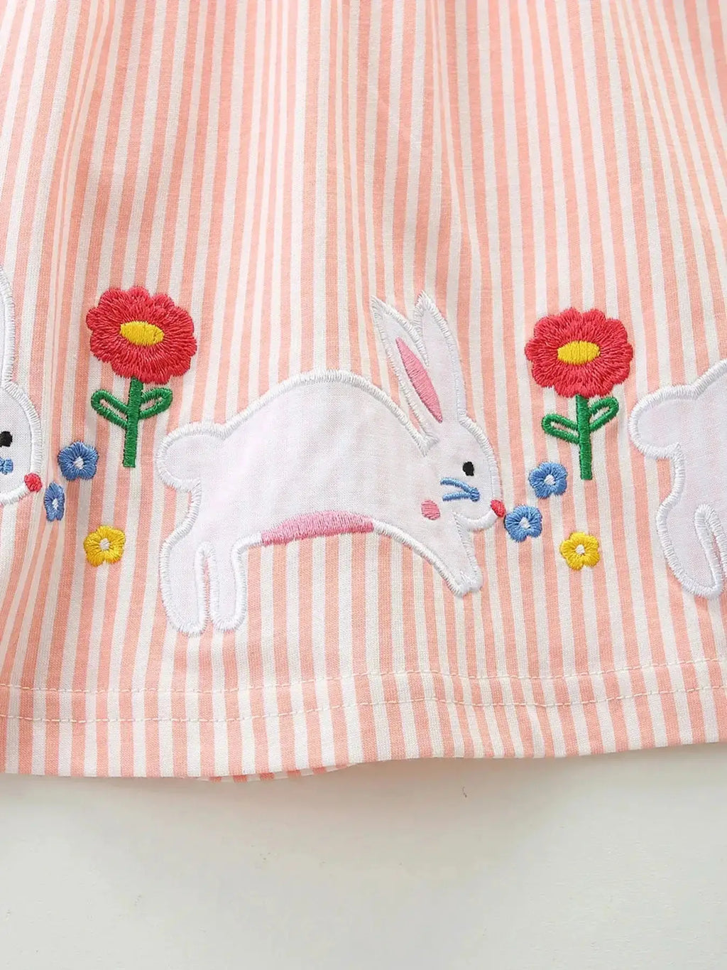 Embroidered Bunny Dress for Children with Ruffle Sleeves by Parfymia