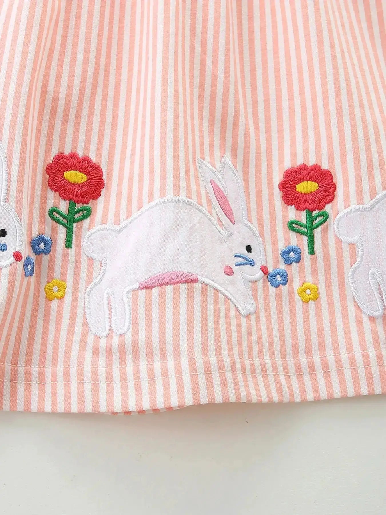 Embroidered Bunny Dress for Children with Ruffle Sleeves by Parfymia
