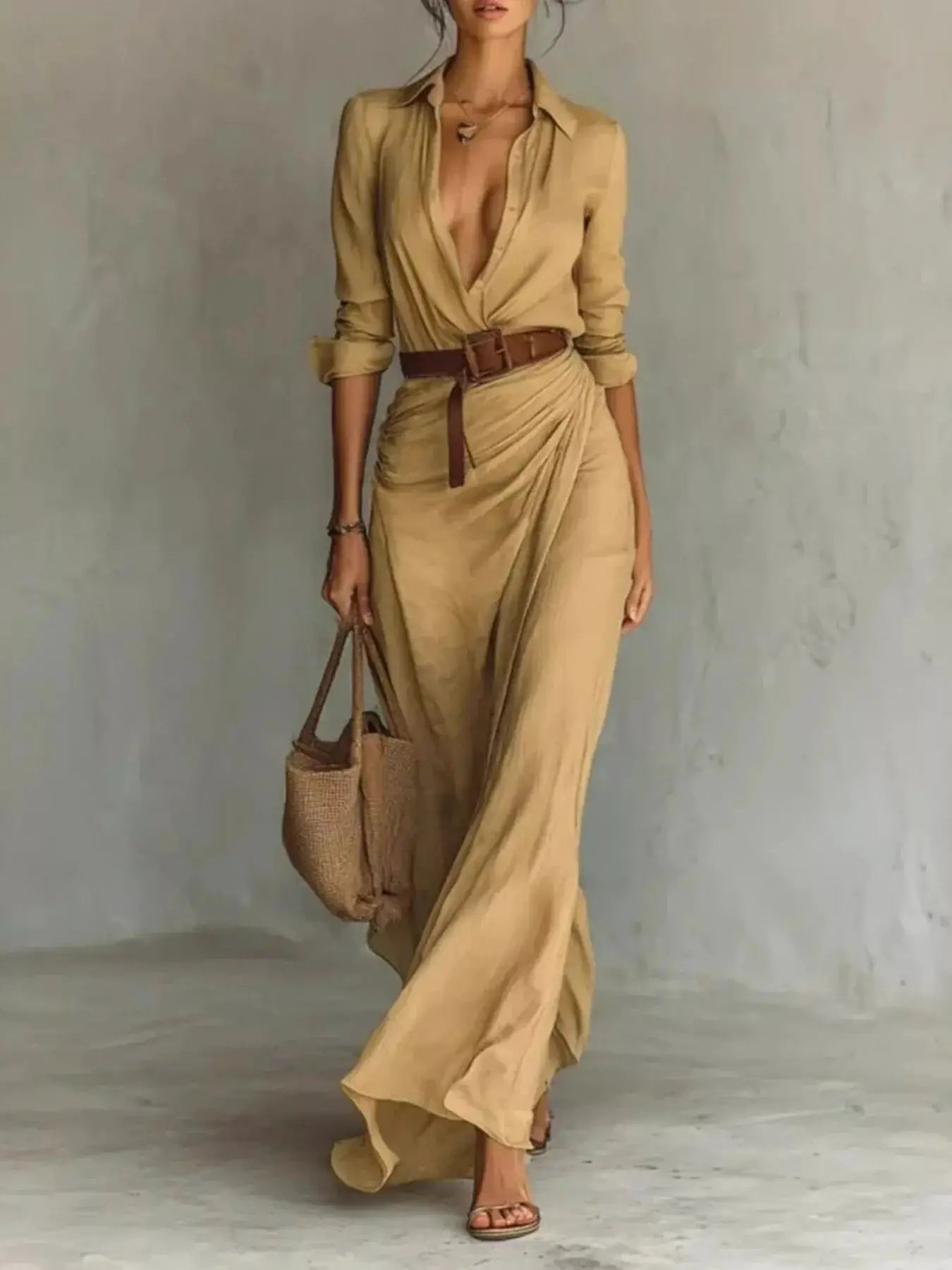 Full Size Ruched Long Sleeve Maxi Dress Plus Size Trendsi