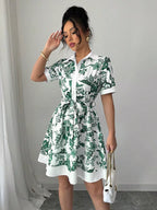 Printed Button Front Mini Dress