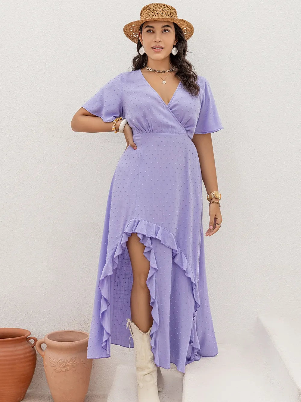 Women's Plus Size High-Low Surplice Dress