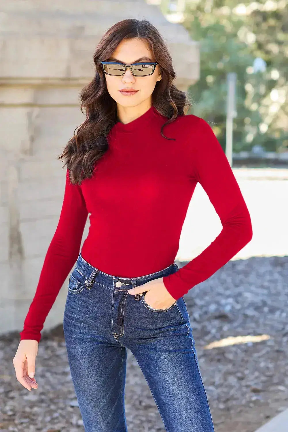 Basic Bae Full Size Mock Neck Long Sleeve Bodysuit by Parfymia