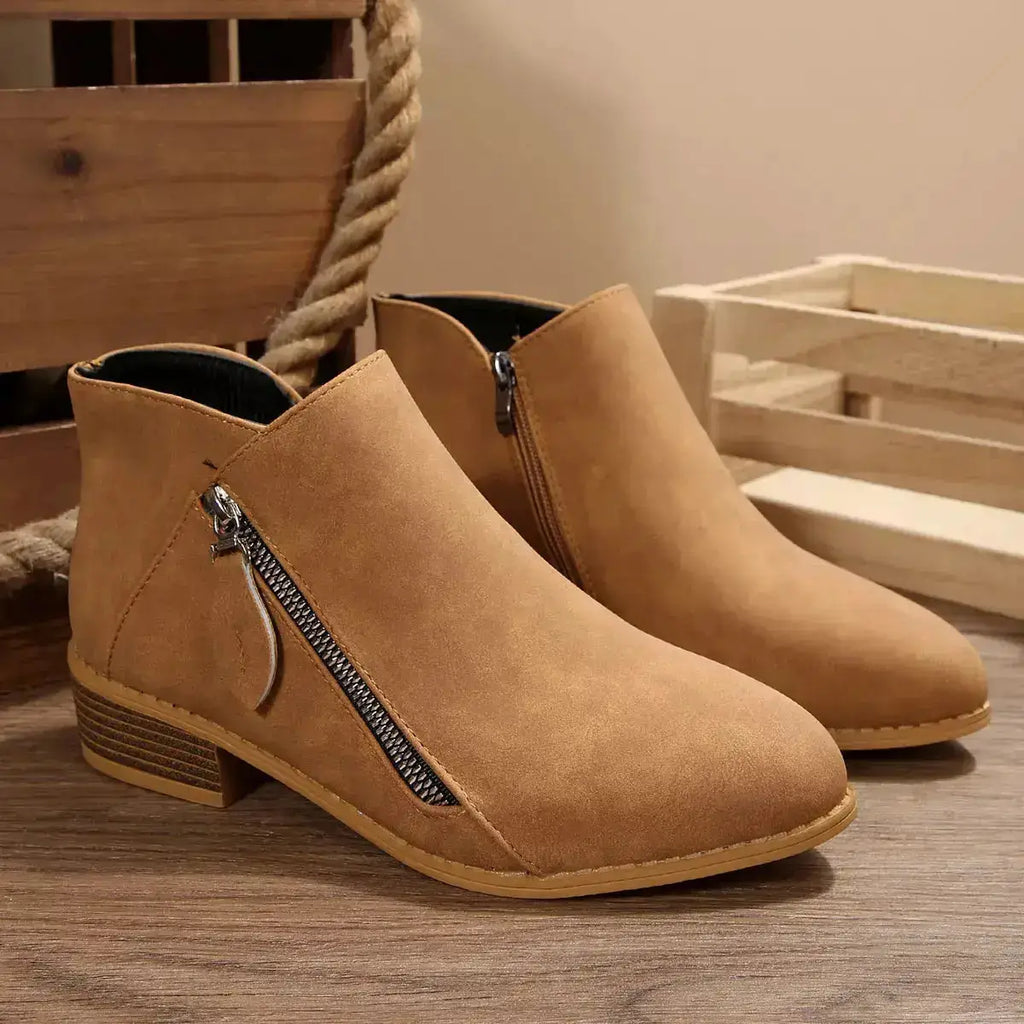 PU Leather Block Heels Ankle Boots for Women by Parfymia