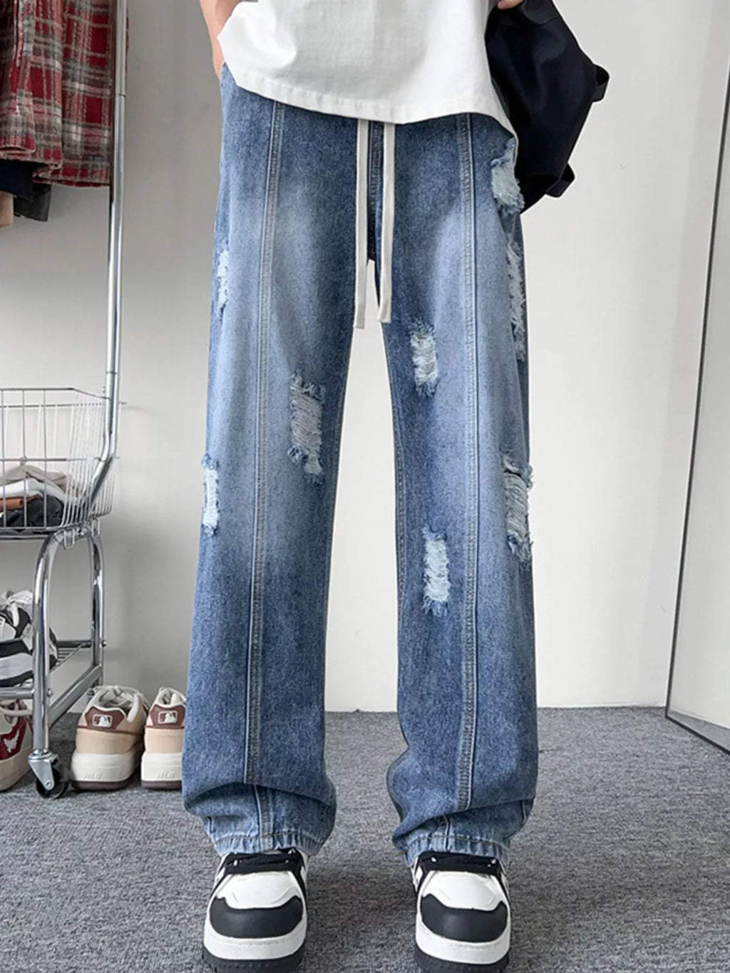 Men's Pants Distressed Wide Leg Jeans Plus Size