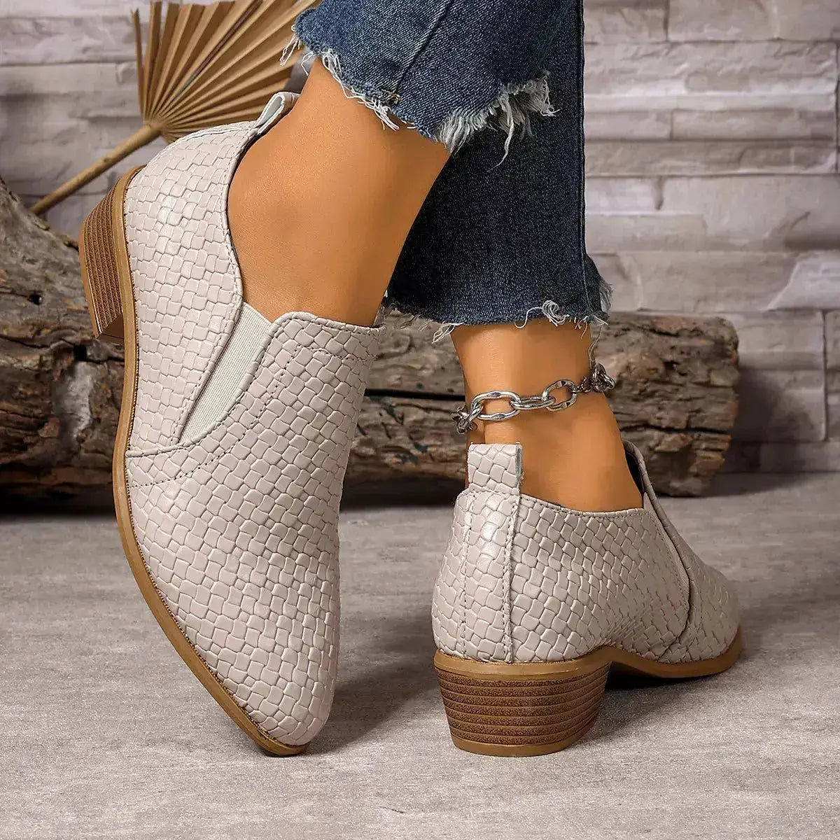PU Leather Point Toe Block Heels Ankle Boots by Parfymia