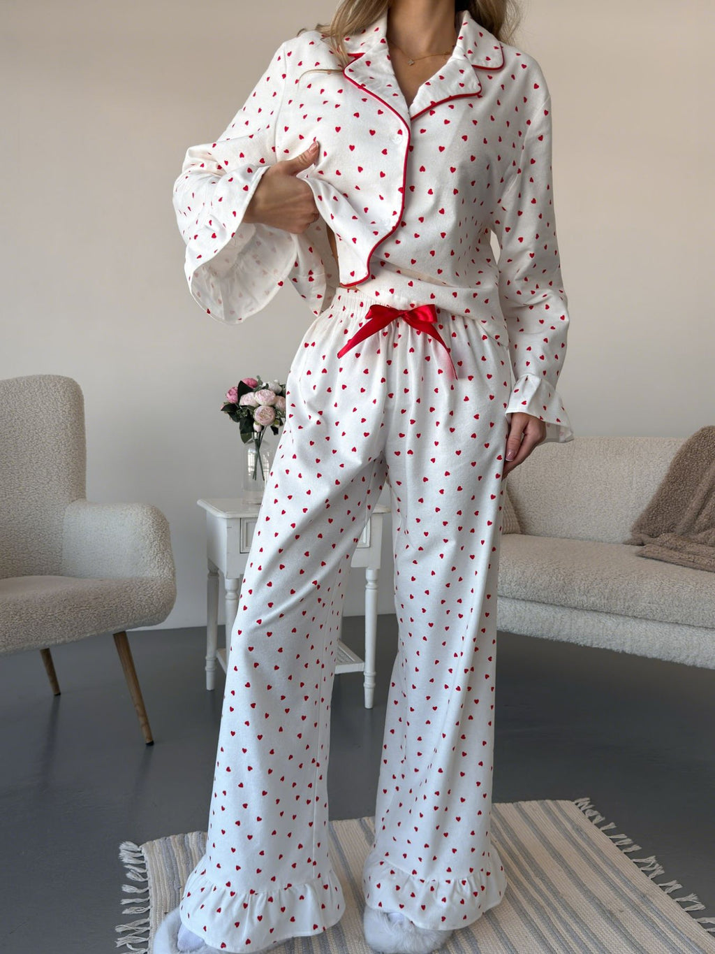 Women's Loungewear Heart Print Cotton Set