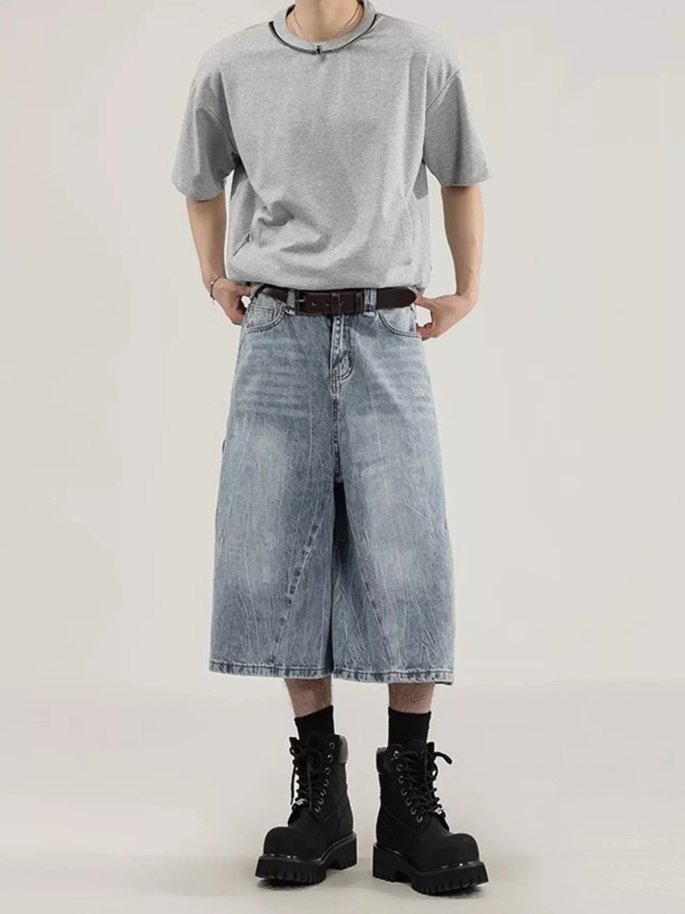 Men's Plus Size Wide Leg Capris Jeans