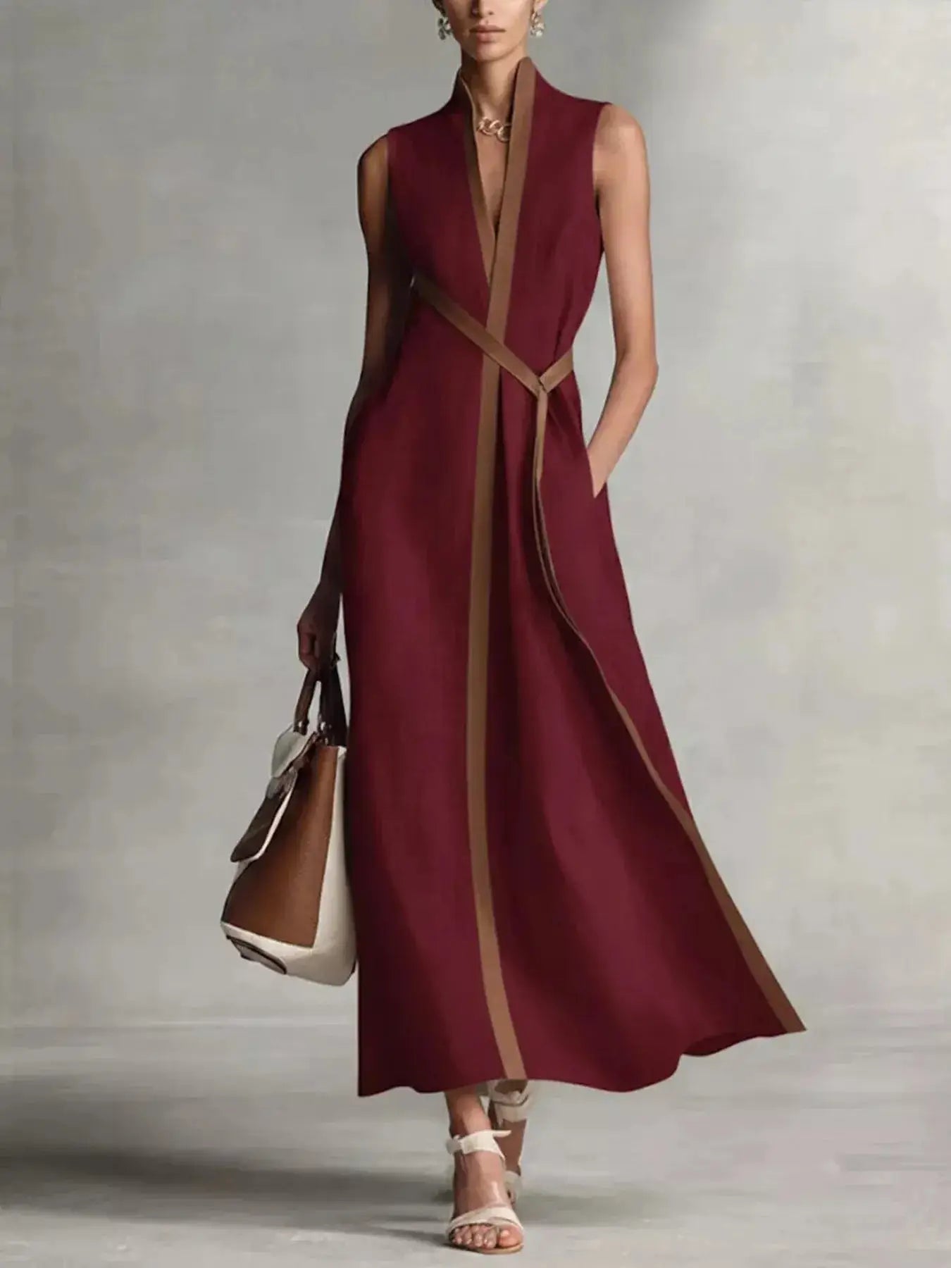 Full Size Contrast Trim Sleeveless Maxi Dress Plus Size Trendsi