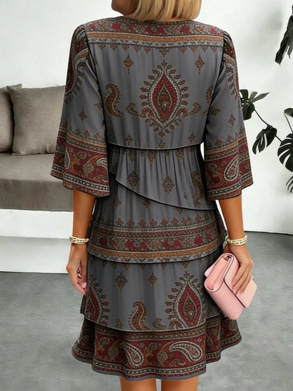 Women's Paisley Print Ruffle Mini Dress Plus Size