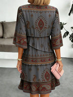 Women's Paisley Print Ruffle Mini Dress Plus Size