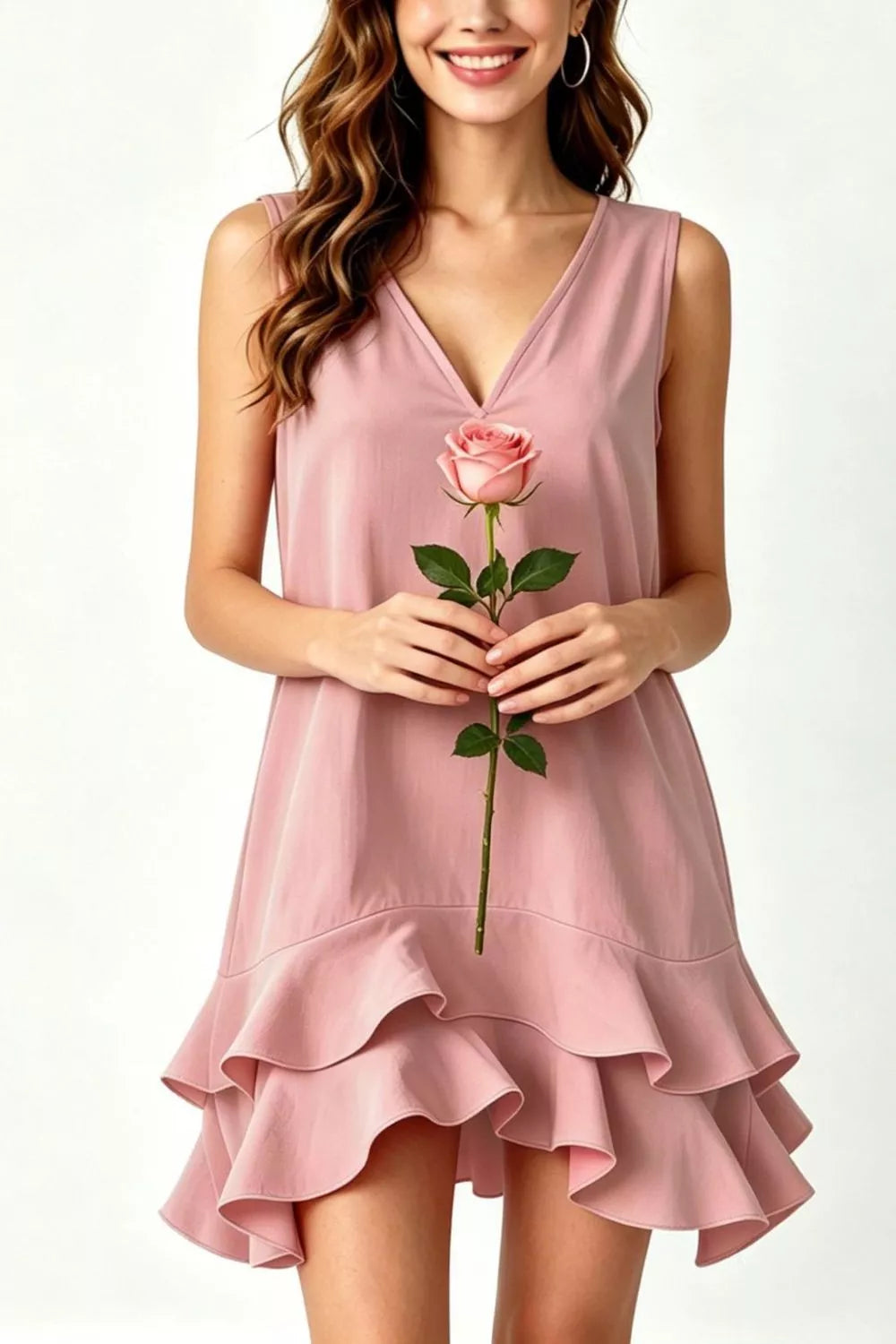 Women's Mini Dress – Ruffle Hem V-Neck