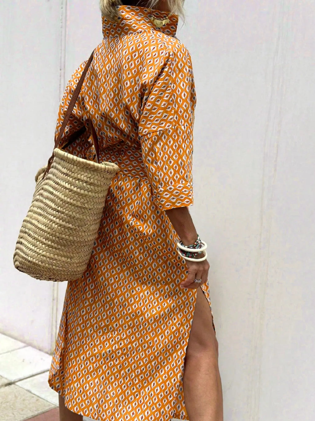 Women's Midi Dress – Printed Button-Down Plus