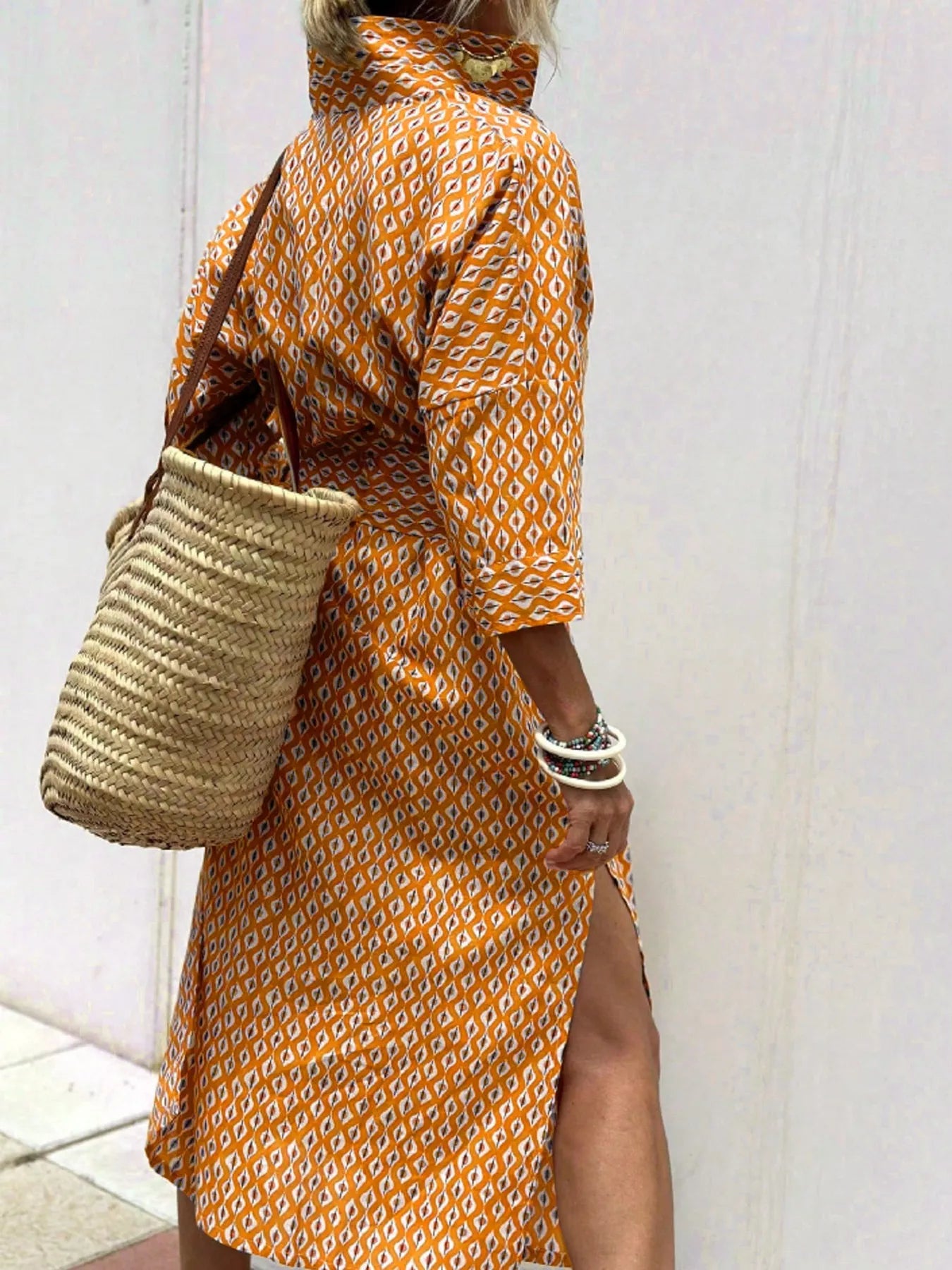 Women's Midi Dress – Printed Button-Down Plus