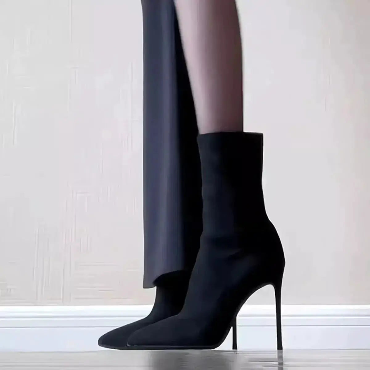 Suede Stiletto Boots with Pointed Toe by Parfymia