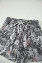 Abstract Maple Leaf Printed Tie Elastic Waist Shorts