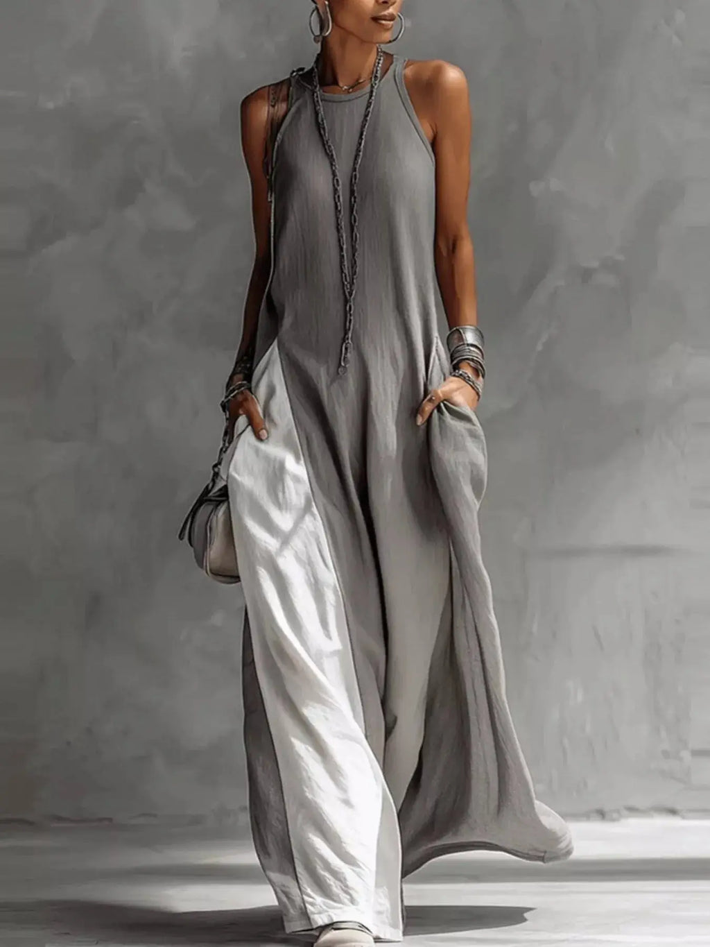 Two-Tone Sleeveless Maxi Dress Trendsi