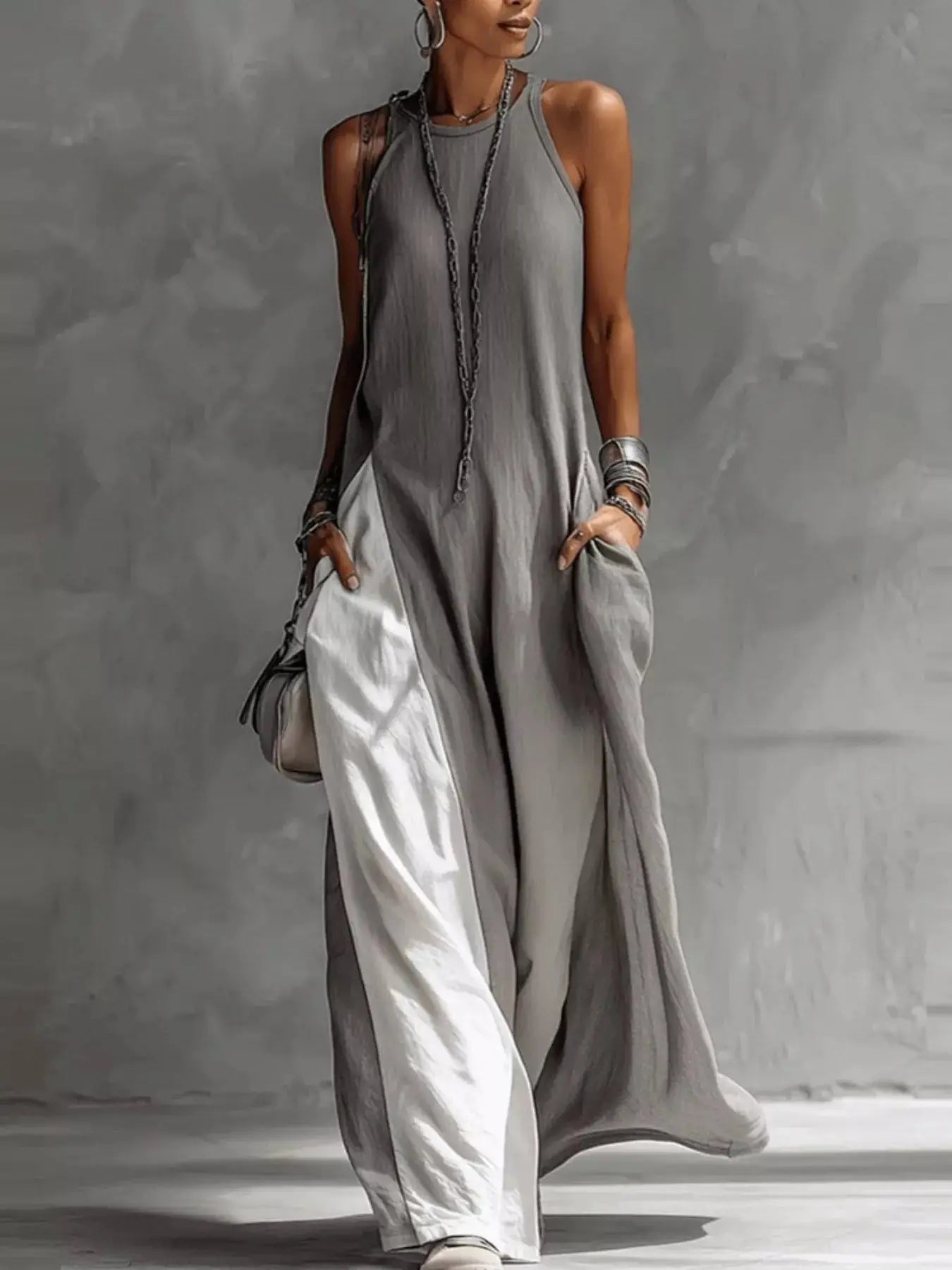 Two-Tone Sleeveless Maxi Dress Trendsi