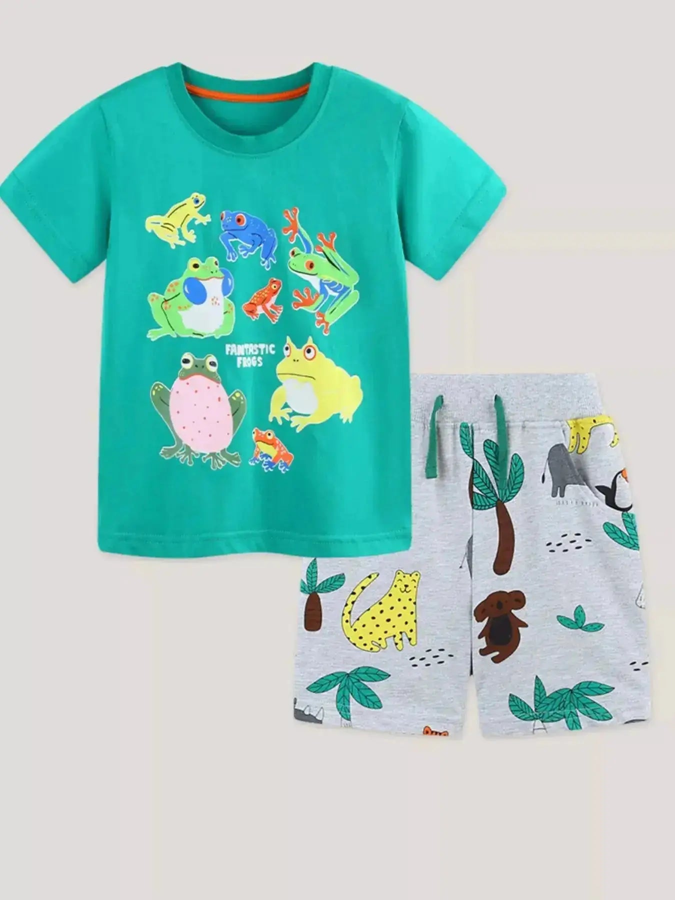 Frog Print Kids' Cotton Tee and Shorts Set by Parfymia