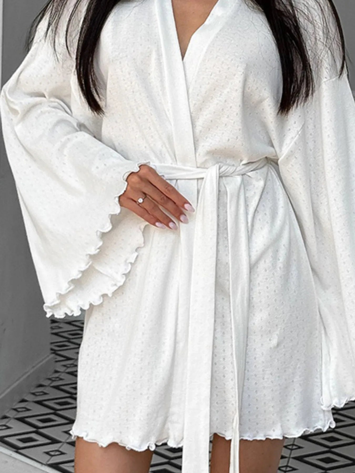Women's Tie Waist Kimono Lounge Nightgown