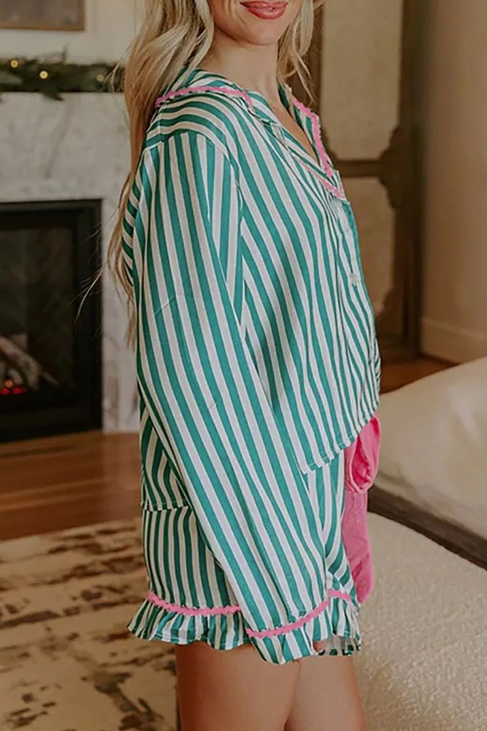 Women's Loungewear Set – Striped Ricrac Trim
