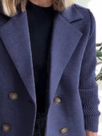 Women's Double-Breasted Jacket with Knit Sleeves