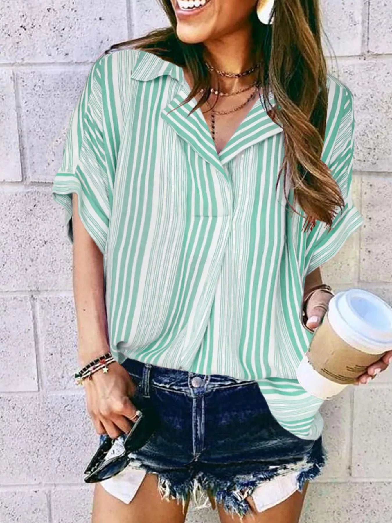 Women's Collared Shirt – Striped & Dotted Plus Size