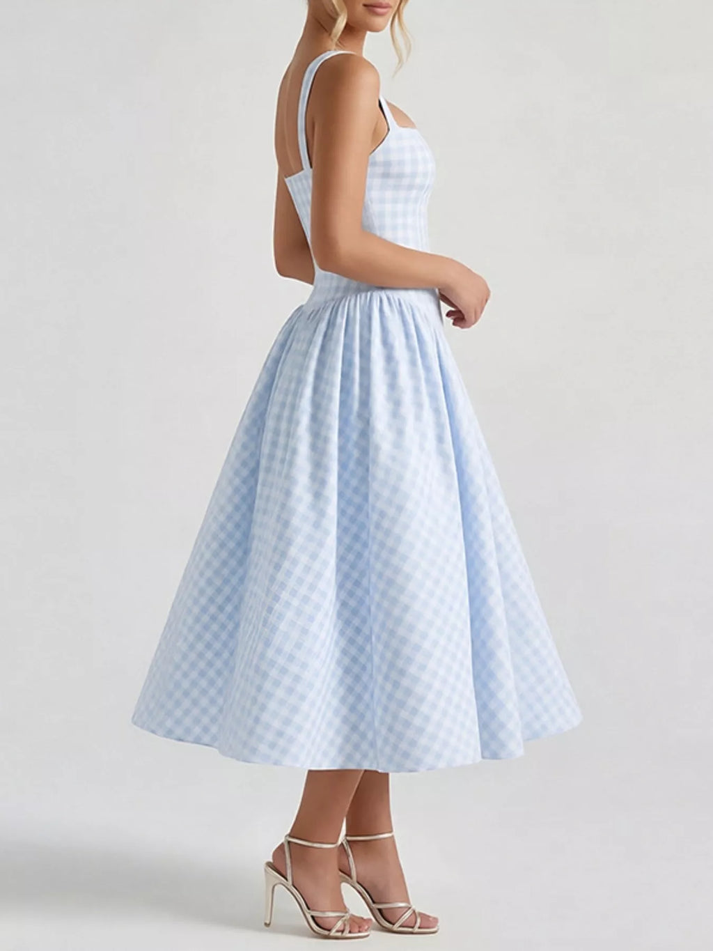 Women's Plaid Midi Dress – Square Neckline Plus Size