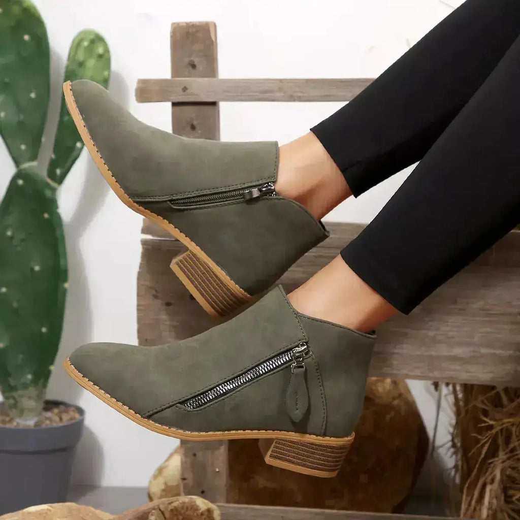 PU Leather Block Heels Ankle Boots for Women by Parfymia