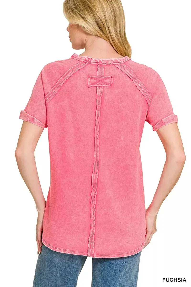 Zenana Washed French Terry Curved Hem Top For Women Relaxed Fit — Parfymia