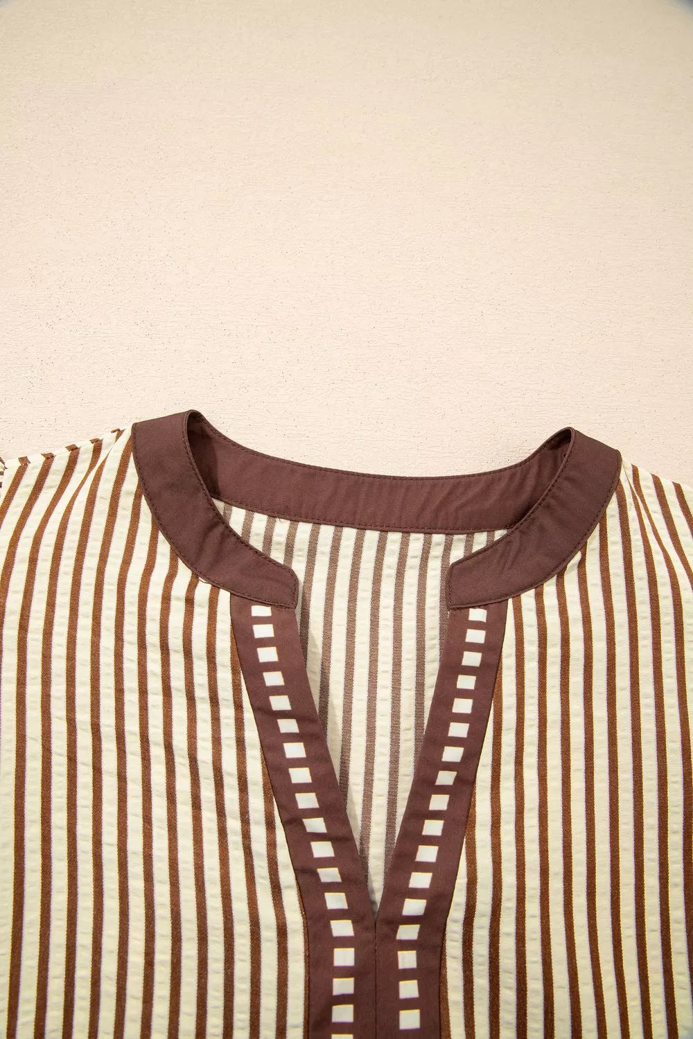 Women's Midi Dress – Striped Flutter Sleeve
