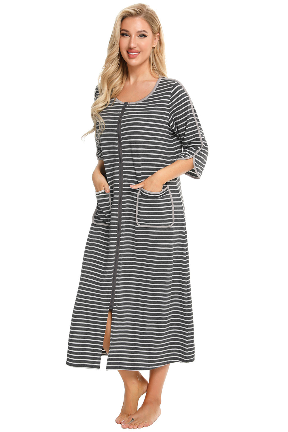Women's Midi Dress – Round Neck Three-Quarter Sleeve