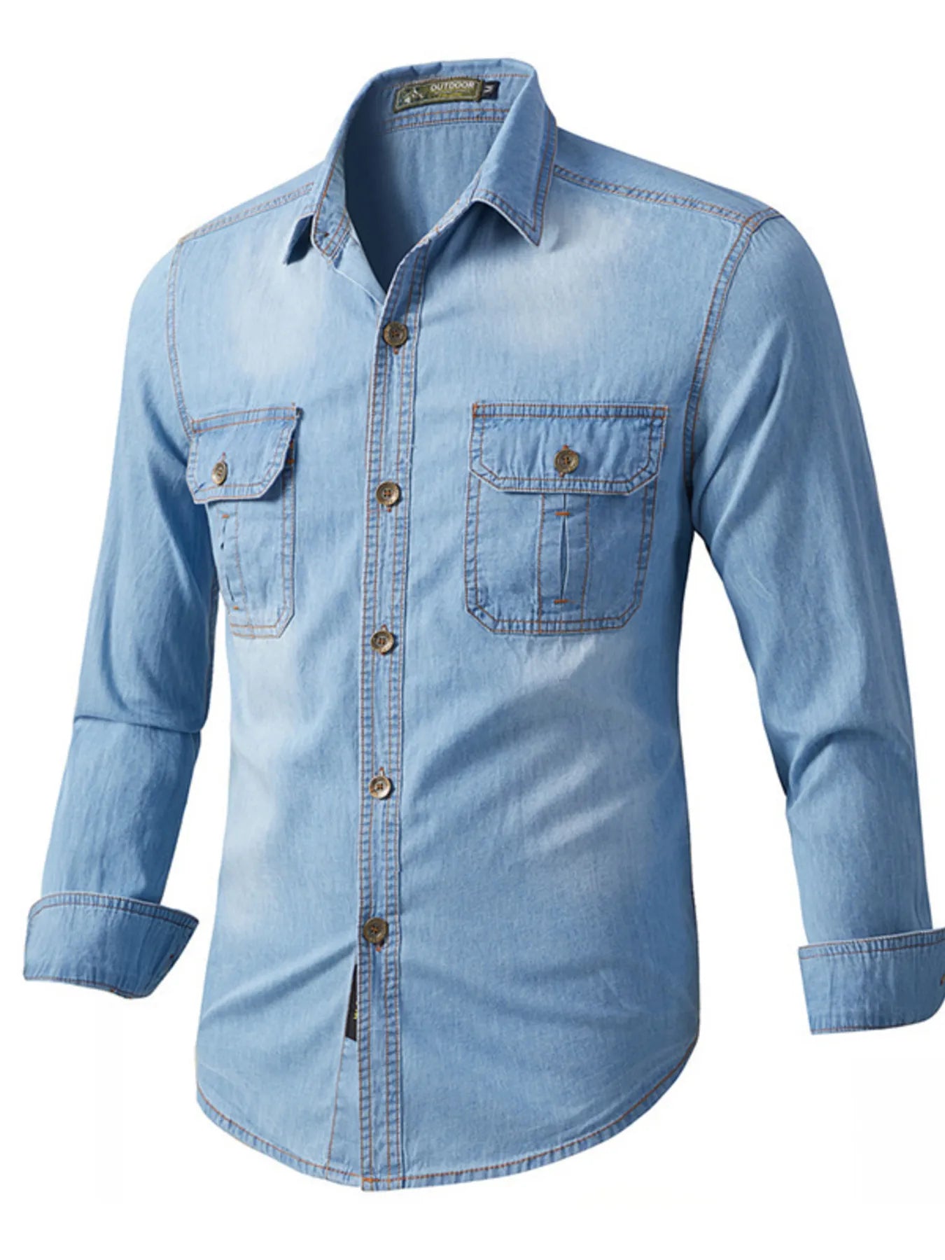 Men's Plus Size Vintage Wash Long Sleeve Denim Shirt