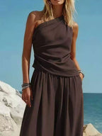 Women's Pants Set – One-Shoulder Top & Wide Leg