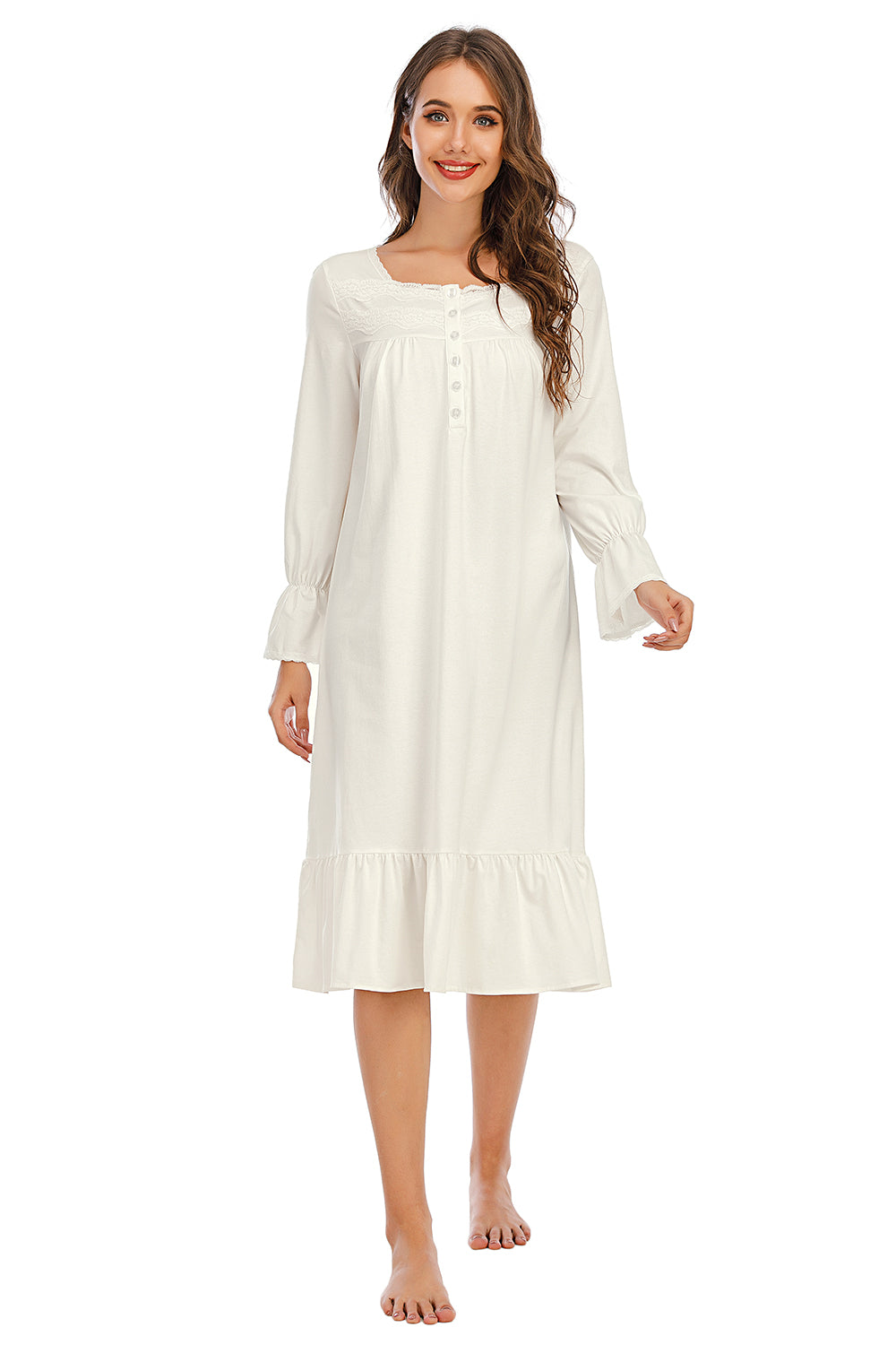 Women's Flounce Sleeve Ruffle Hem Night Dress