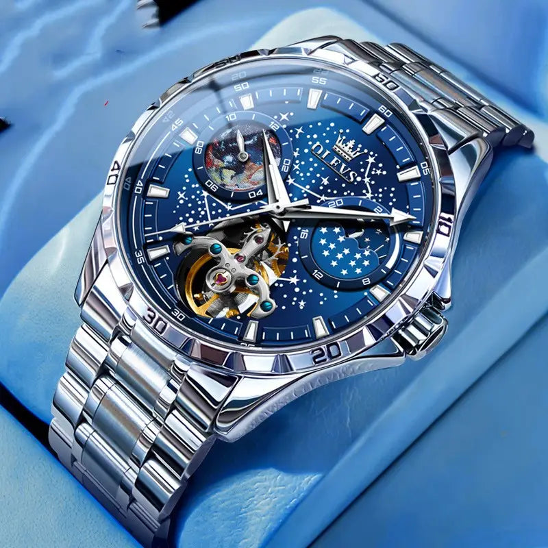 Men's Starry Sky Mechanical Watch – Hollow Skeleton, Transparent Case Back Dropshipman