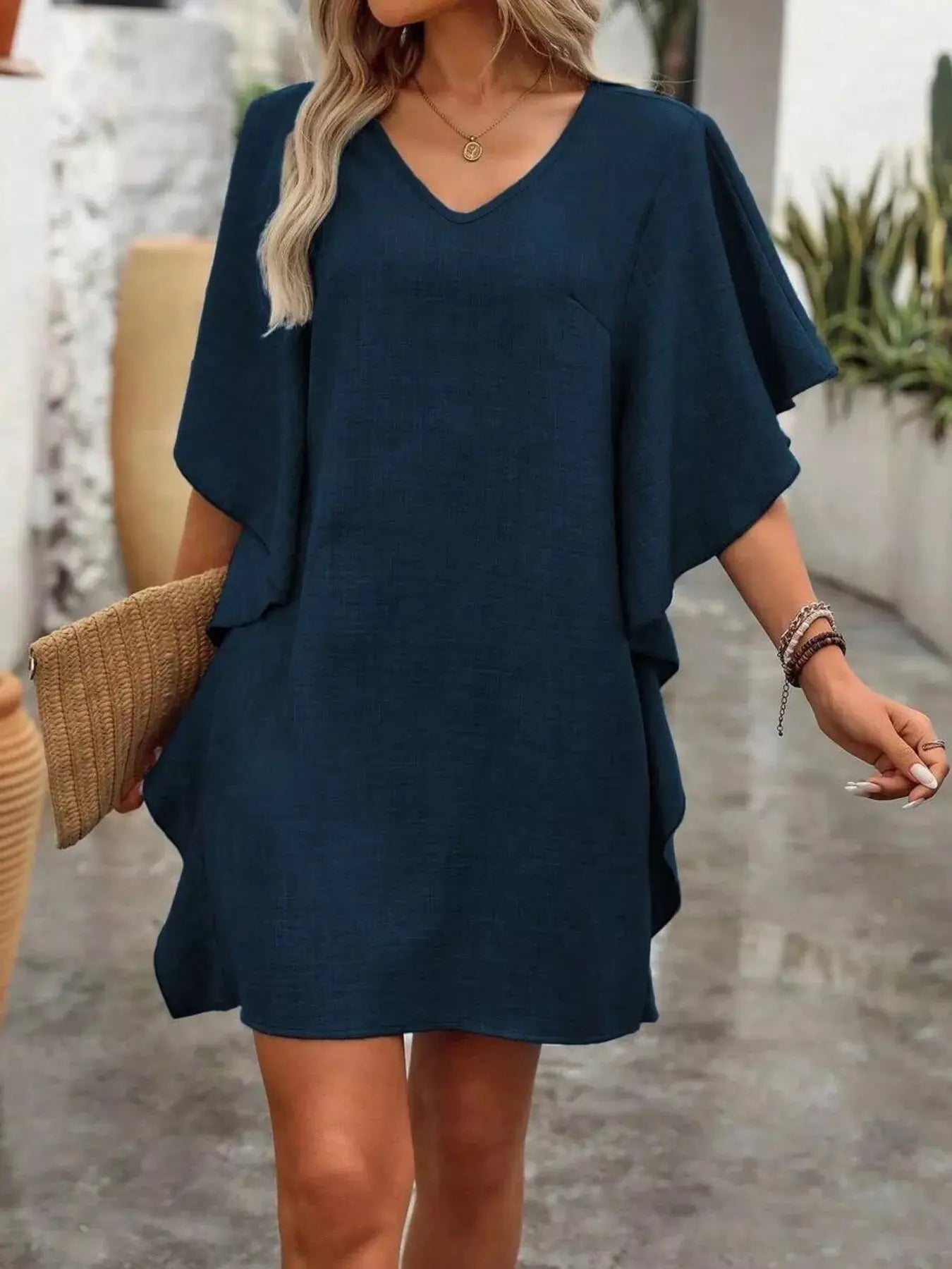 Ruffled Flutter Sleeve V-Neck Mini Dress Trendsi