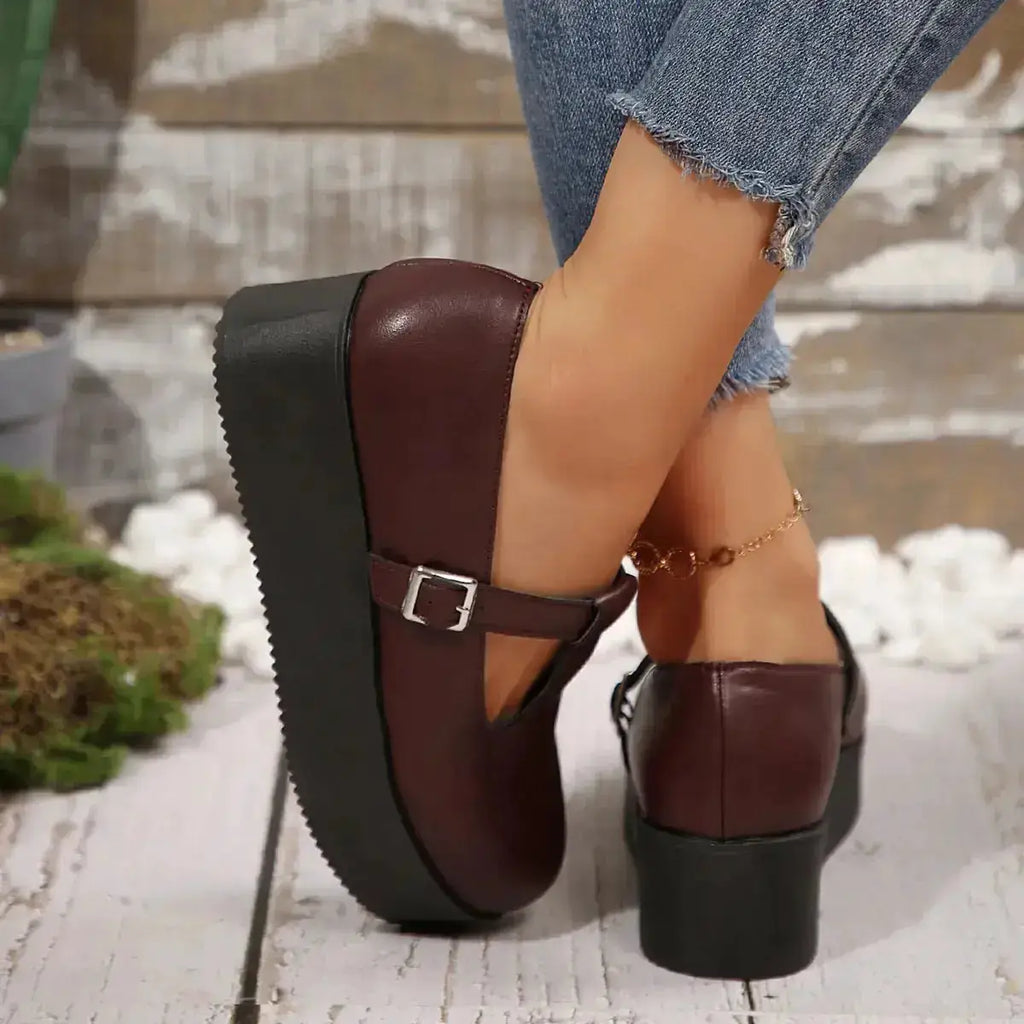 Round Toe PU Leather Platform Loafers for Women by Parfymia
